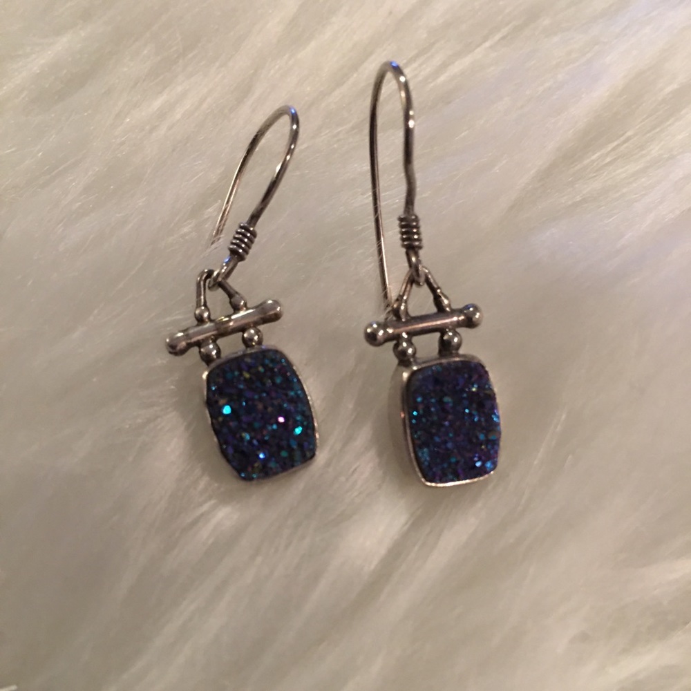 Sajen 925 Druzy Earrings  Navy Purple NWOT